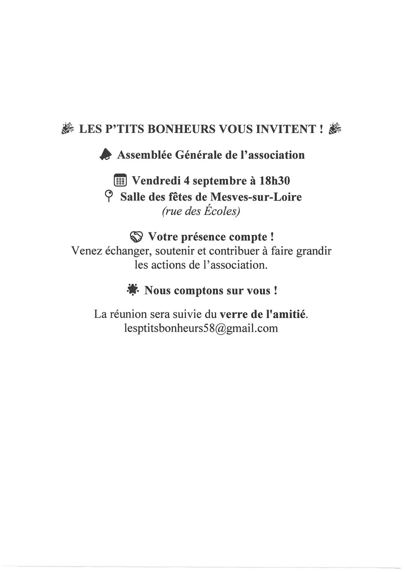 Assembl&eacute;e g&eacute;n&eacute;rale Les P'tits Bonheurs
